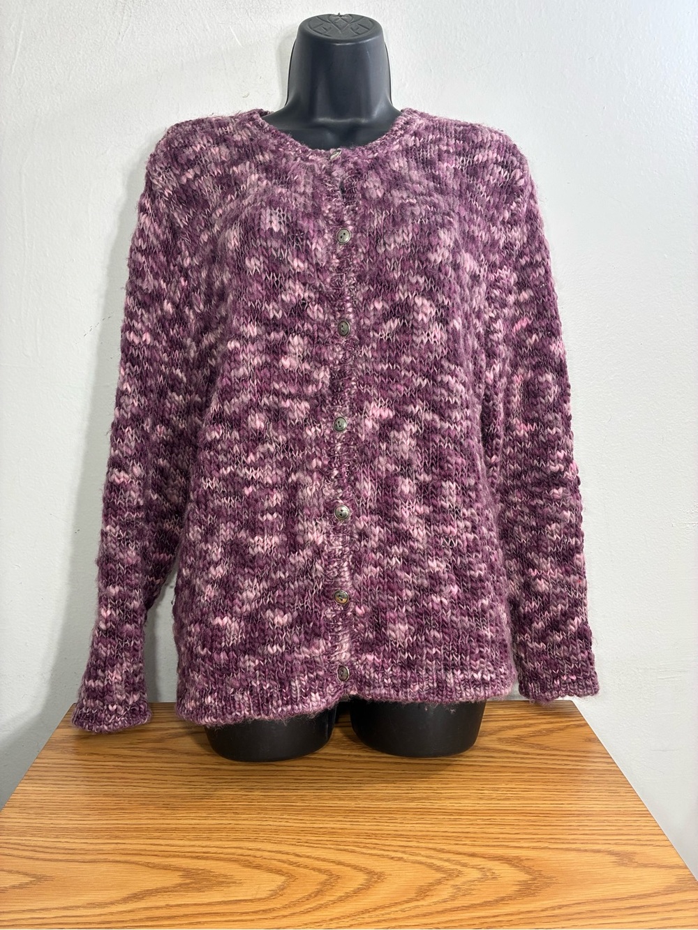 Talbots Italian Wool Marled Plum Button-Up Cardigan